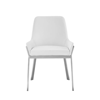 Modrest Ganon Modern White and Brushed Stainless Steel Dining Chair