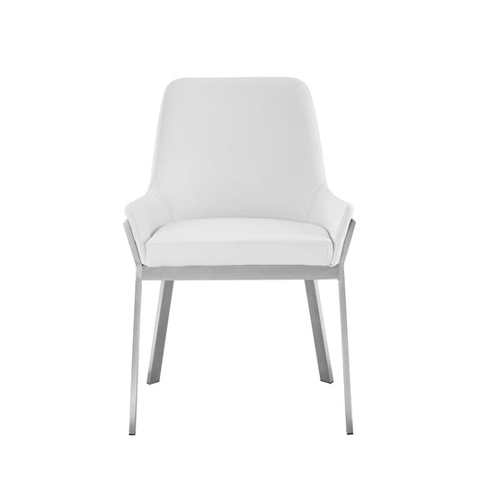 Modrest Ganon Modern White and Brushed Stainless Steel Dining Chair