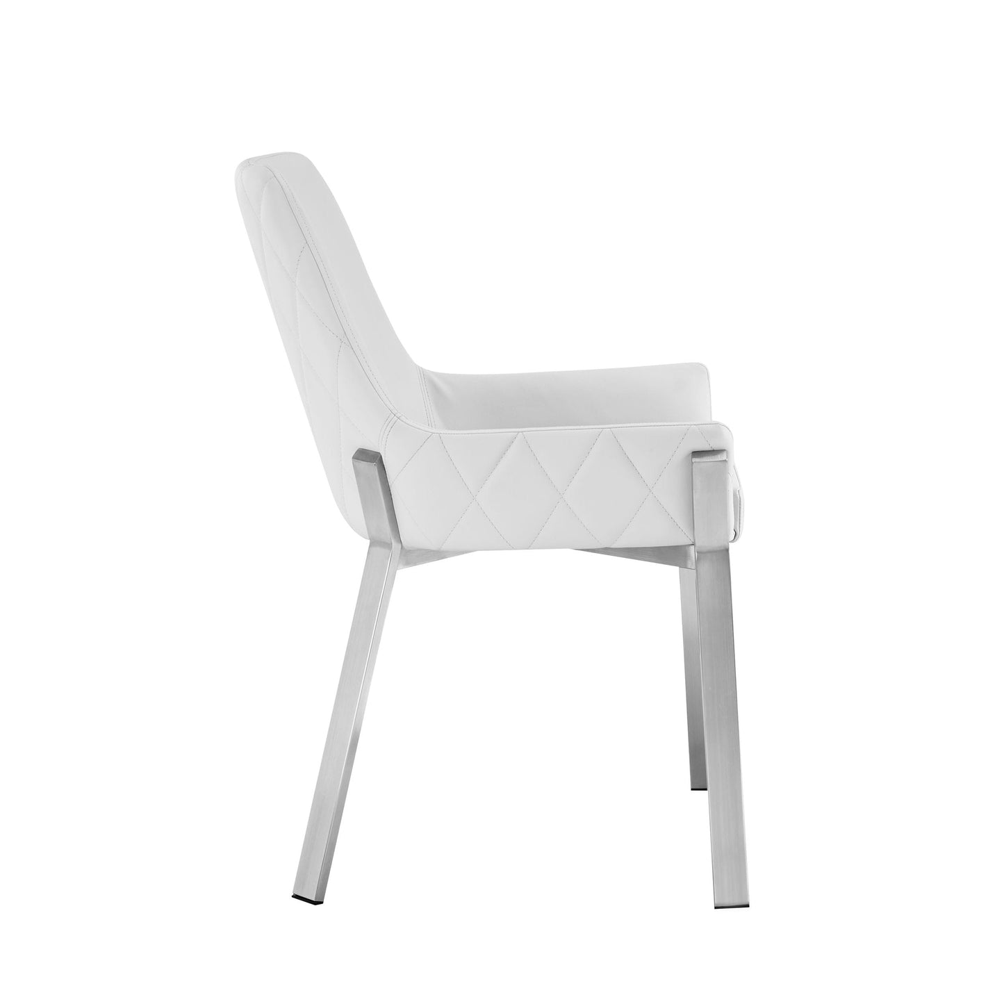 Modrest Ganon Modern White and Brushed Stainless Steel Dining Chair