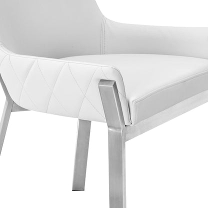 Modrest Ganon Modern White and Brushed Stainless Steel Dining Chair