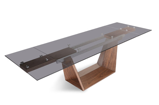 Modrest Babia Modern Smoked Glass and Walnut Extendable Dining Table