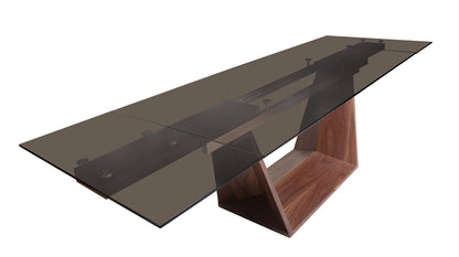 Modrest Babia Modern Smoked Glass and Walnut Extendable Dining Table