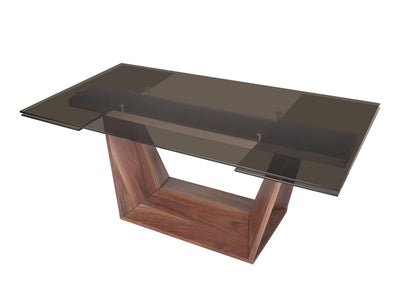 Modrest Babia Modern Smoked Glass and Walnut Extendable Dining Table