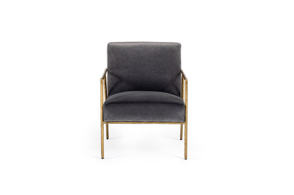 Modrest Gibbons Modern Grey Velvet Forged Gold Accent Chair
