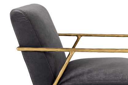 Modrest Gibbons Modern Grey Velvet Forged Gold Accent Chair