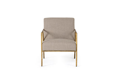 Modrest Gibbons Modern Beige Linen Forged Gold Accent Chair