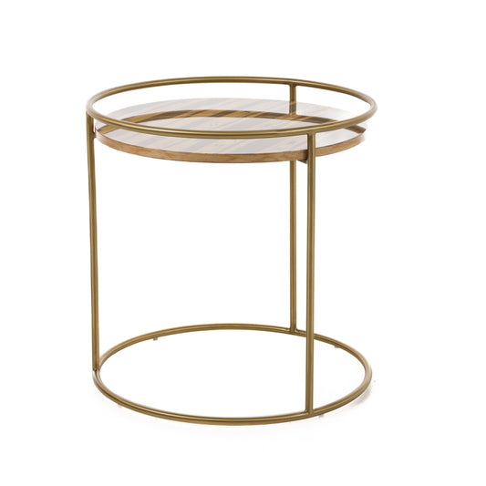 Modrest Gilcrest Glam Brown and Gold Marble End Table