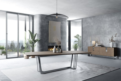 Modrest Gilroy Modern Walnut and Stainless Steel Dining Table