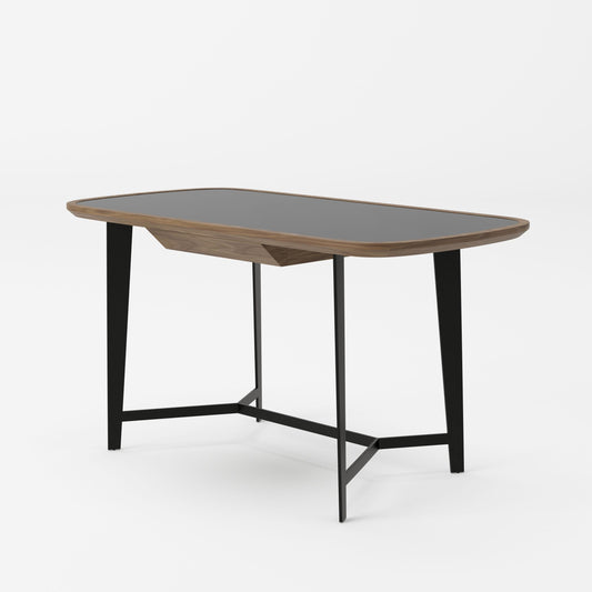Modrest Girard Modern Walnut and Black Glass Desk