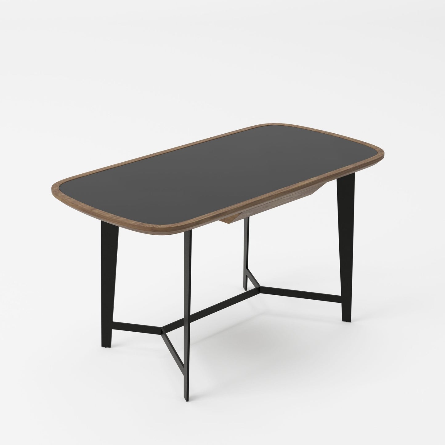 Modrest Girard Modern Walnut and Black Glass Desk