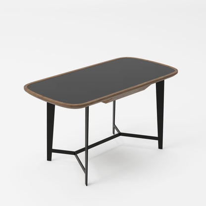Modrest Girard Modern Walnut and Black Glass Desk