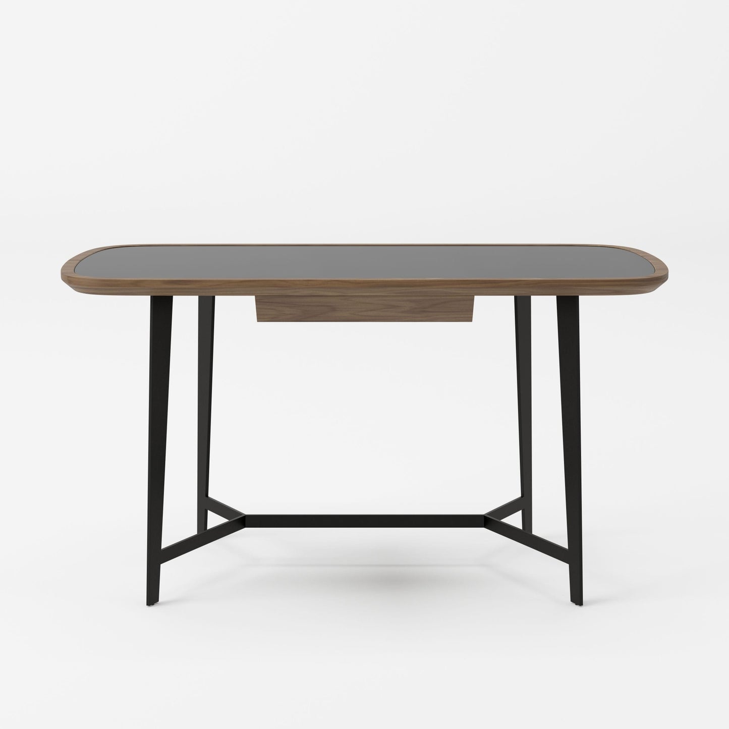 Modrest Girard Modern Walnut and Black Glass Desk