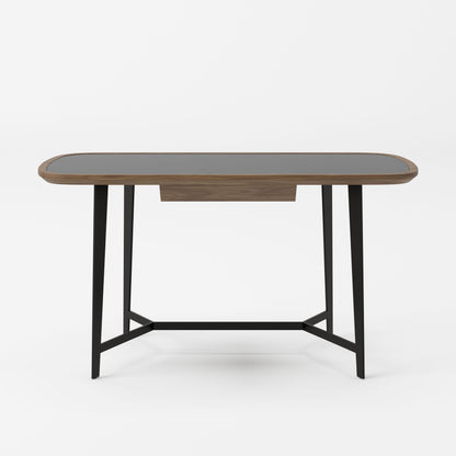 Modrest Girard Modern Walnut and Black Glass Desk