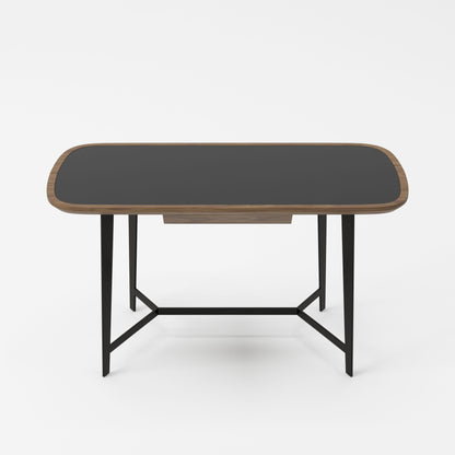 Modrest Girard Modern Walnut and Black Glass Desk