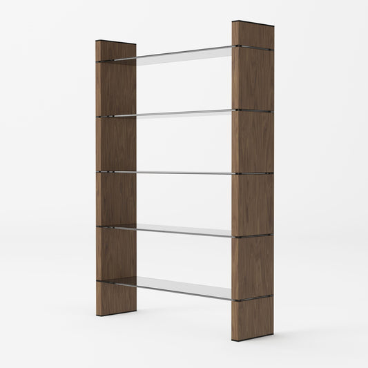 Modrest Glencoe Modern Walnut and Black Glass Bookshelf