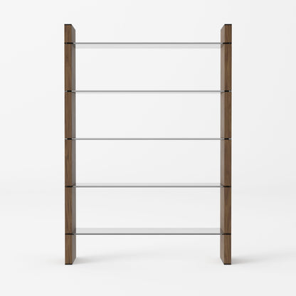 Modrest Glencoe Modern Walnut and Black Glass Bookshelf