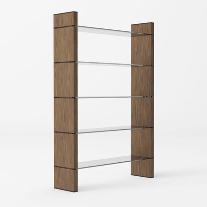 Modrest Glencoe Modern Walnut and Black Glass Bookshelf