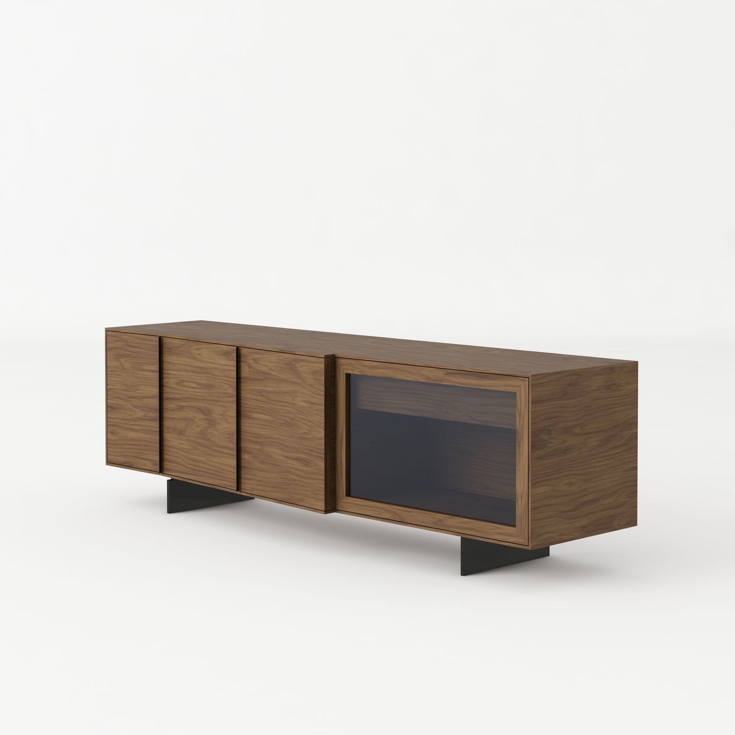 Modrest Glencoe Modern Walnut and Grey Glass Buffet
