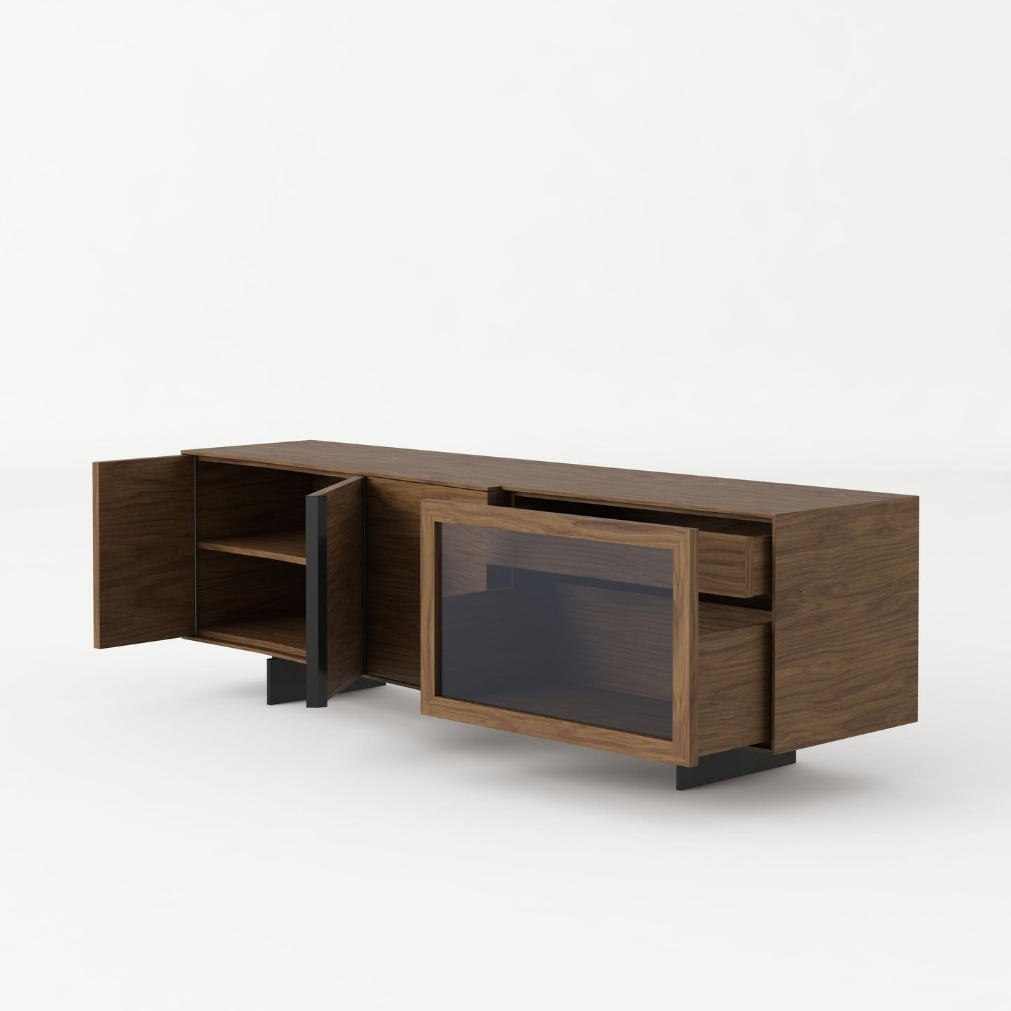 Modrest Glencoe Modern Walnut and Grey Glass Buffet