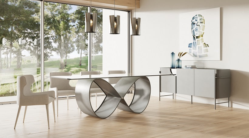Modrest Hadley- Glass and Matte Grey Dining Table