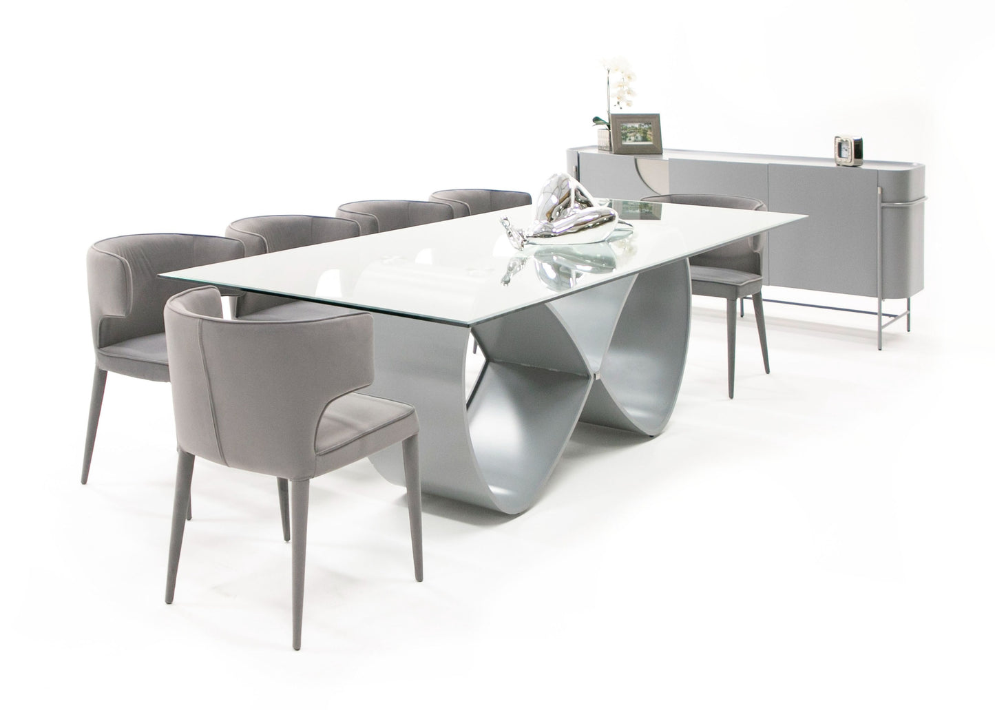 Modrest Hadley- Glass and Matte Grey Dining Table