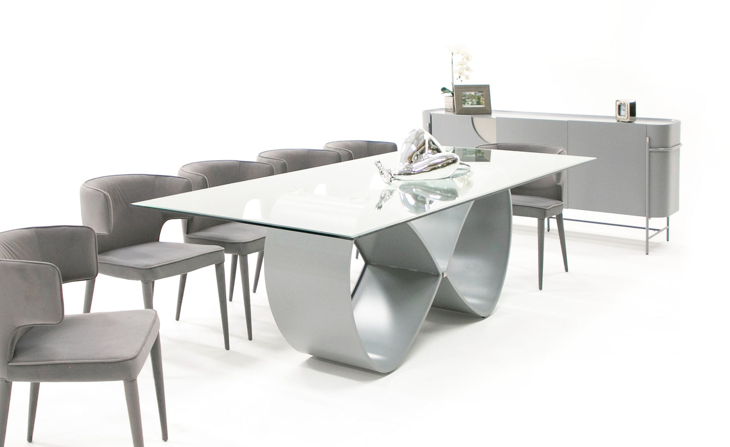 Modrest Hadley- Glass and Matte Grey Dining Table