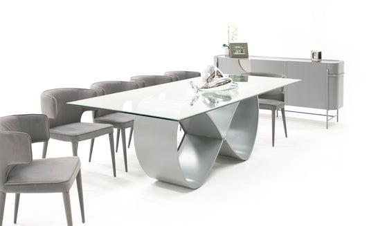 Modrest Hadley- Glass and Matte Grey Dining Table