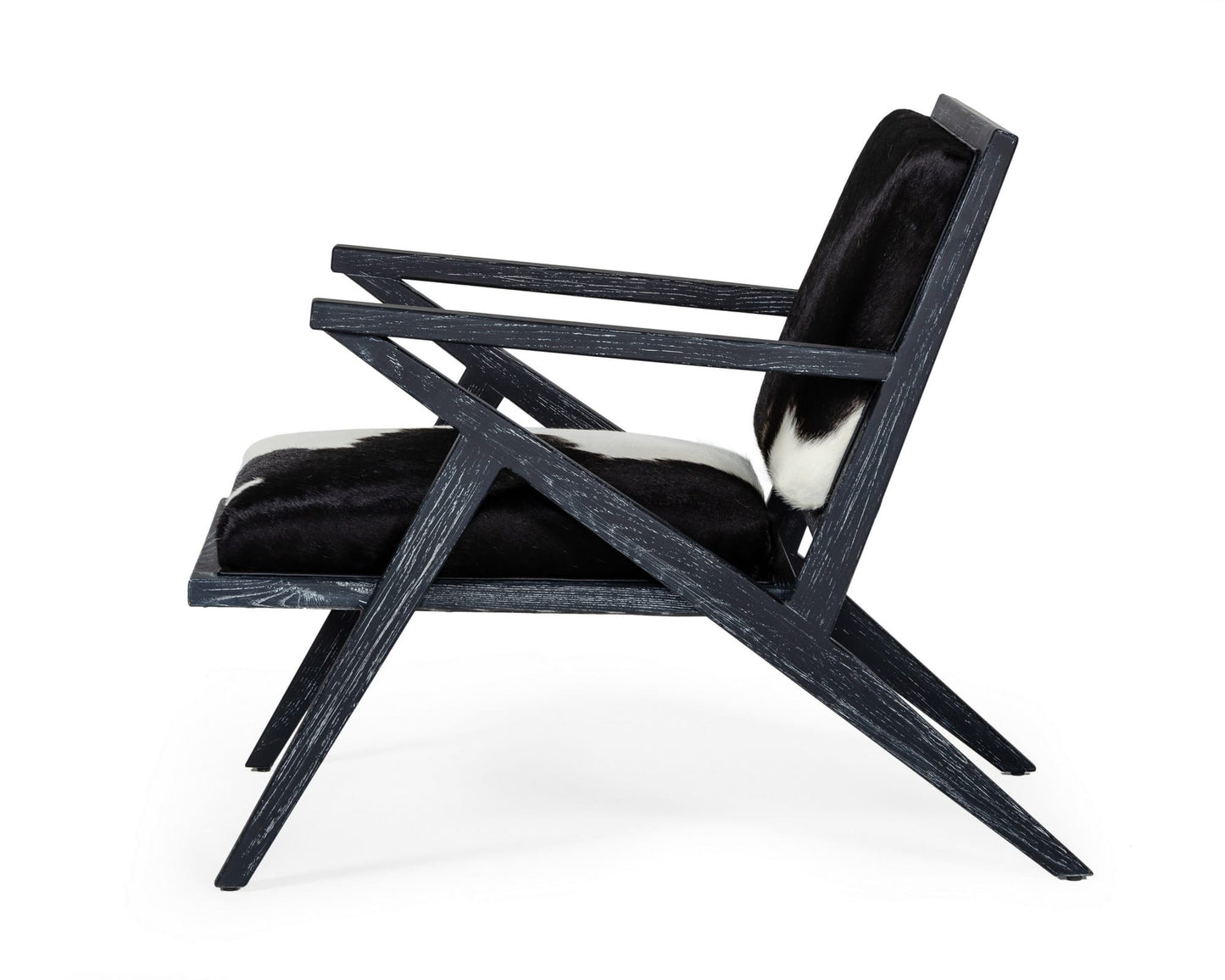 Modrest Hallam Glam Black and White Cowhide Accent Chair