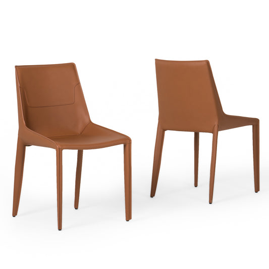 Modrest Halo Modern Cognac Saddle Leather Dining Chair Set of Two