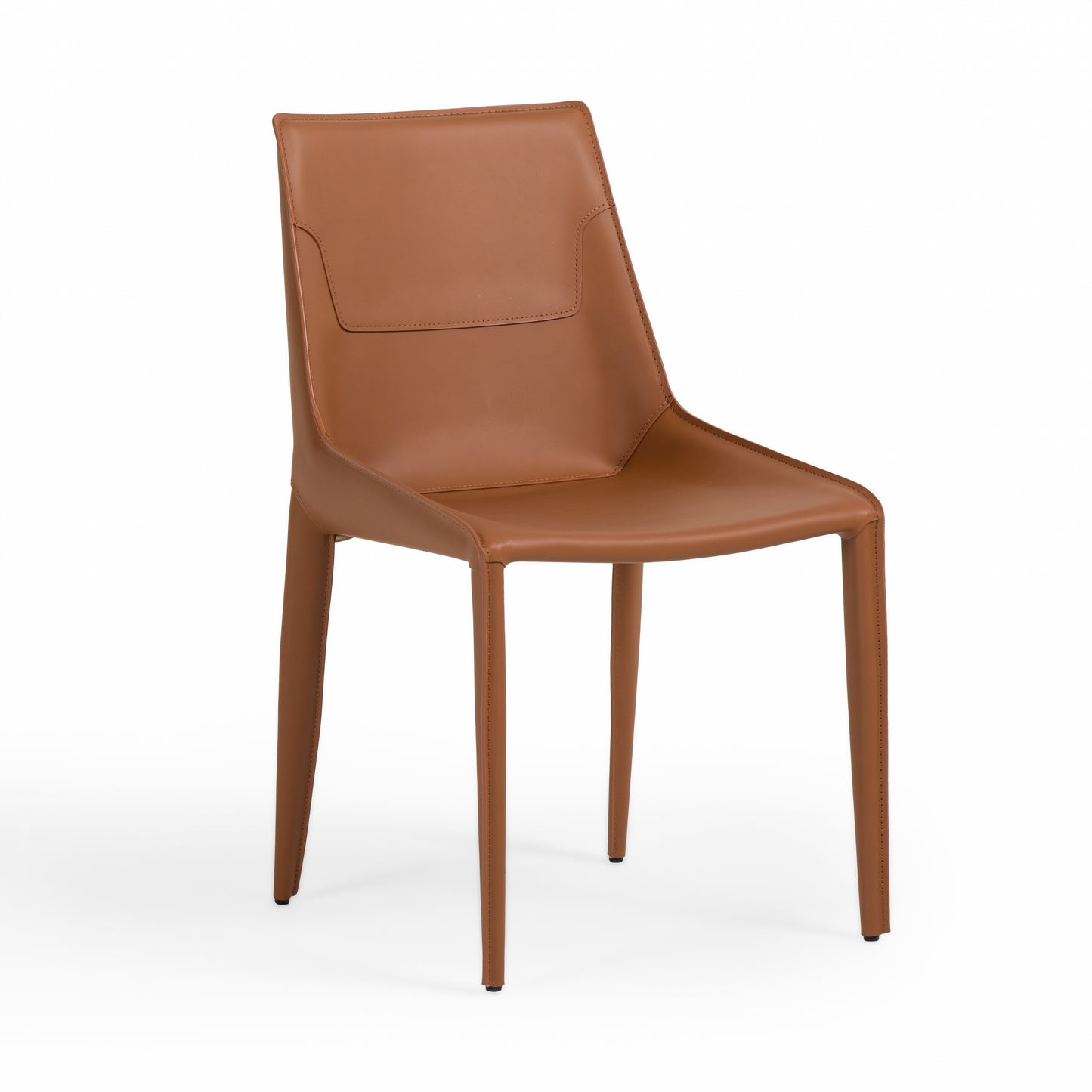 Modrest Halo Modern Cognac Saddle Leather Dining Chair Set of Two