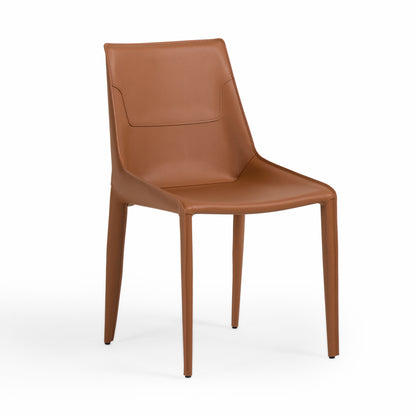 Modrest Halo Modern Cognac Saddle Leather Dining Chair Set of Two