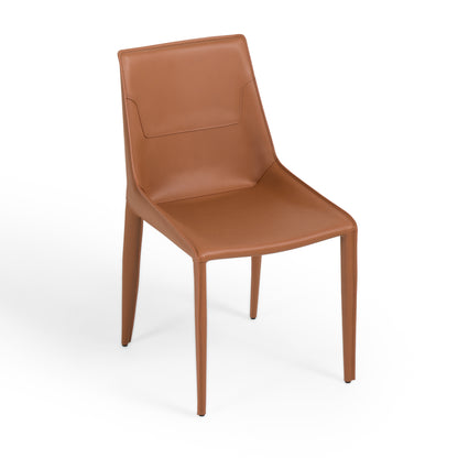 Modrest Halo Modern Cognac Saddle Leather Dining Chair Set of Two