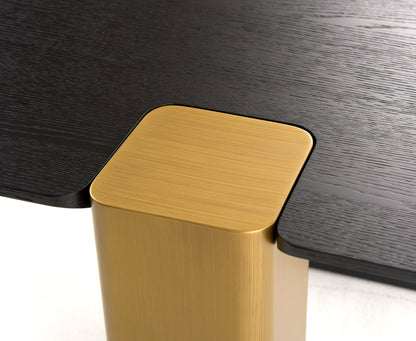 Modrest Harold Modern Black Brushed Gold Oak Square Coffee Table Set