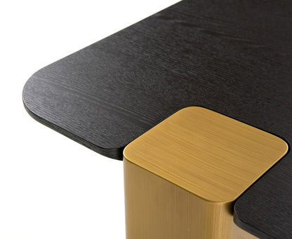 Modrest Harold Modern Black Brushed Gold Oak Square Coffee Table Set