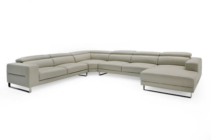 Divani Casa Hawkey Contemporary Light Grey Leather RAF Chaise Sectional Sofa