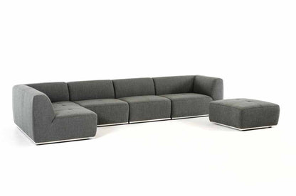 Divani Casa Hawthorn Modern Grey Fabric Modular Left Facing Chaise Sectional Sofa Ottoman