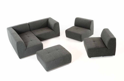 Divani Casa Hawthorn Modern Grey Fabric Modular Left Facing Chaise Sectional Sofa Ottoman
