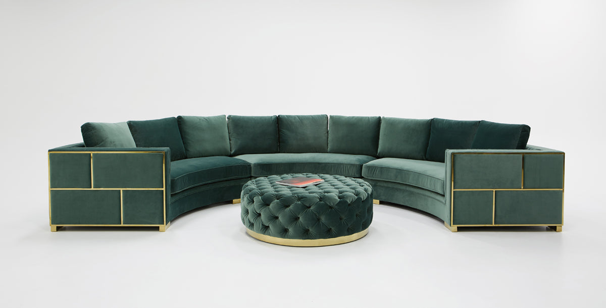 Divani Casa Ritner Modern Green Velvet Curved Sectional Sofa