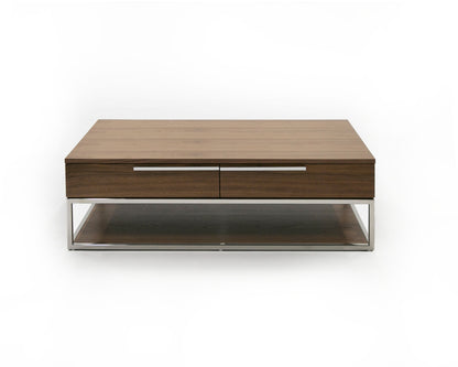 Modrest Heloise Modern Walnut and Stainless Steel Coffee Table