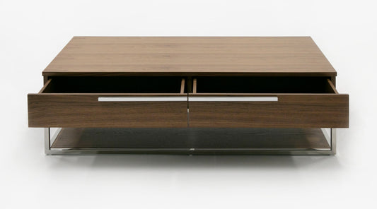 Modrest Heloise Modern Walnut and Stainless Steel Coffee Table