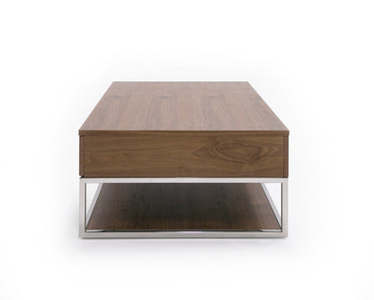 Modrest Heloise Modern Walnut and Stainless Steel Coffee Table