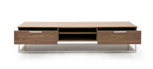 Modrest Heloise Modern Walnut and Stainless Steel TV Stand