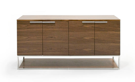 Modrest Heloise Modern Walnut and Stainless Steel Buffet