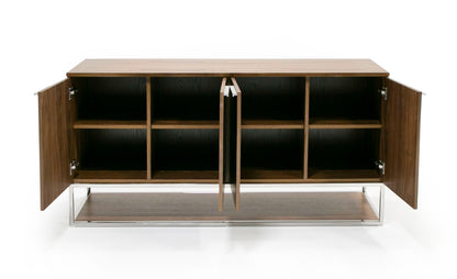 Modrest Heloise Modern Walnut and Stainless Steel Buffet