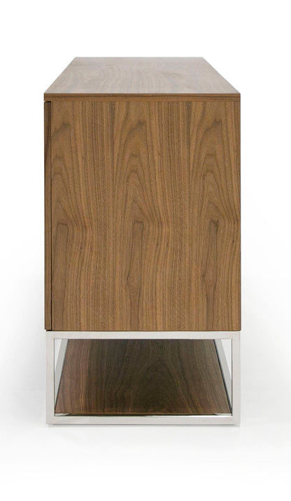 Modrest Heloise Modern Walnut and Stainless Steel Buffet