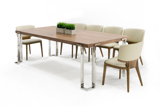 Modrest Heloise Modern Walnut and Stainless Steel Dining Table