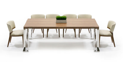 Modrest Heloise Modern Walnut and Stainless Steel Dining Table