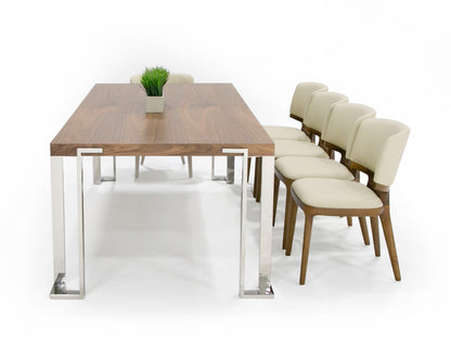 Modrest Heloise Modern Walnut and Stainless Steel Dining Table
