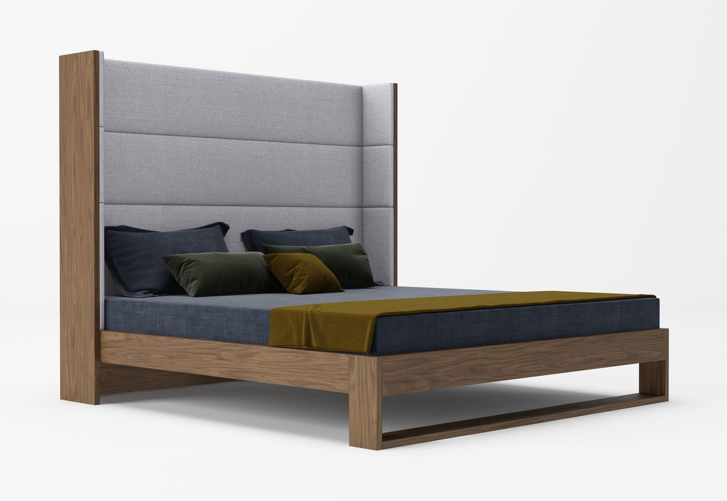Modrest Helenora Contemporary Grey Fabric and Walnut Trim Bed
