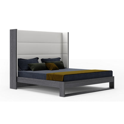 Modrest Heloise Queen Contemporary White Leather and Grey Elm Trim Bed